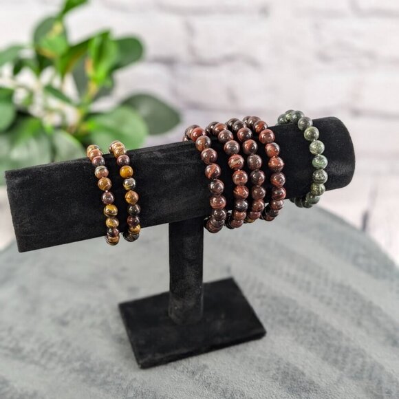 beaded stretch bracelets red, tigers eye, jade beautiful rich colors - Picture 2 of 11